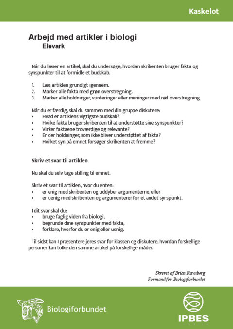 Arbejd med artikler i biologi – elevark